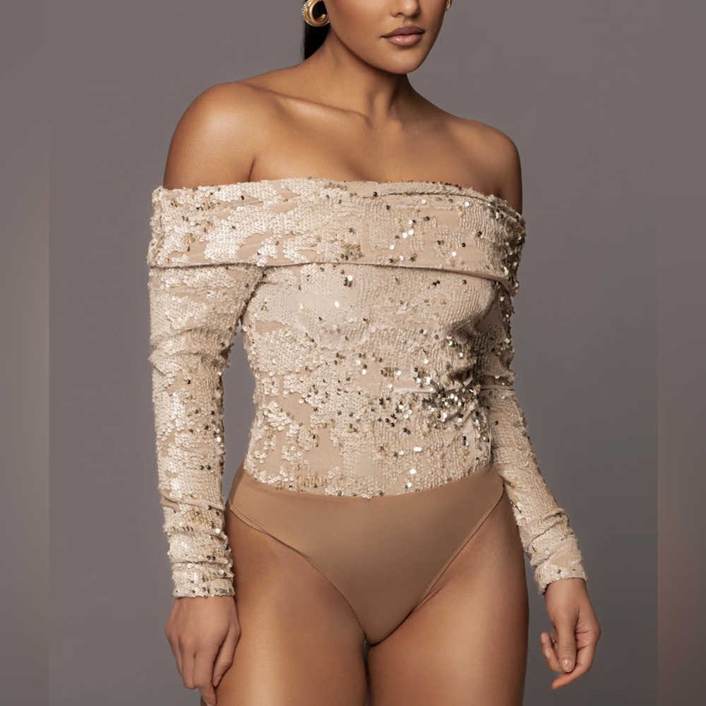 JLUXLABEL Sequin Off Shoulder Bodysuit